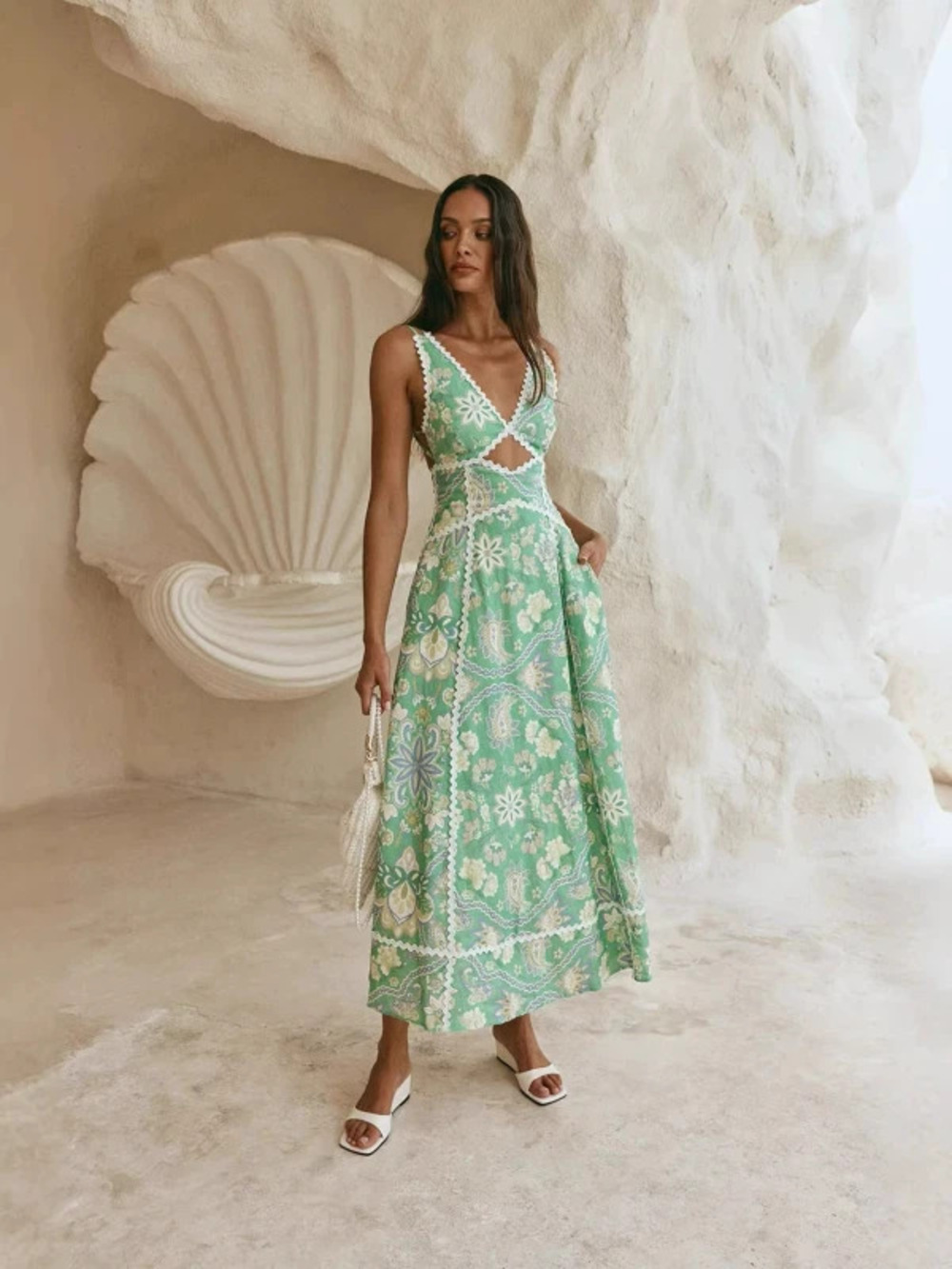 ZARA Chic Linen Strappy Lace Trim Dress